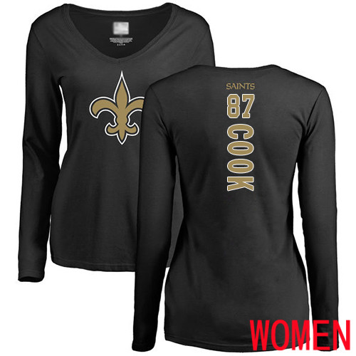 New Orleans Saints Black Women Jared Cook Backer Slim Fit NFL Football #87 Long Sleeve T Shirt